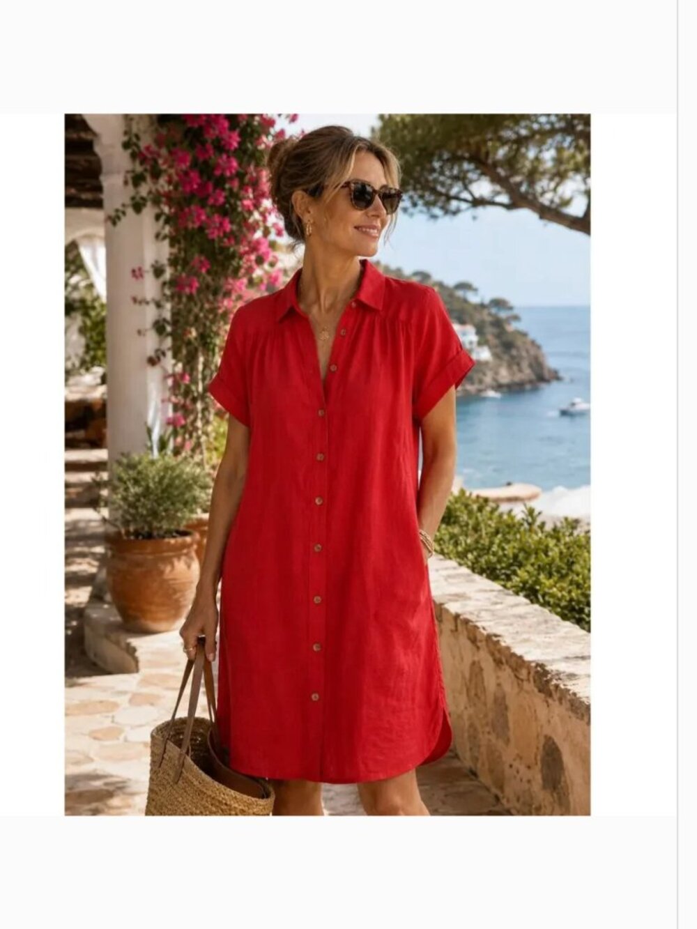 J Crew Linen Shirt Dress XXS Red Button Front Relaxed Pockets Summer Casual